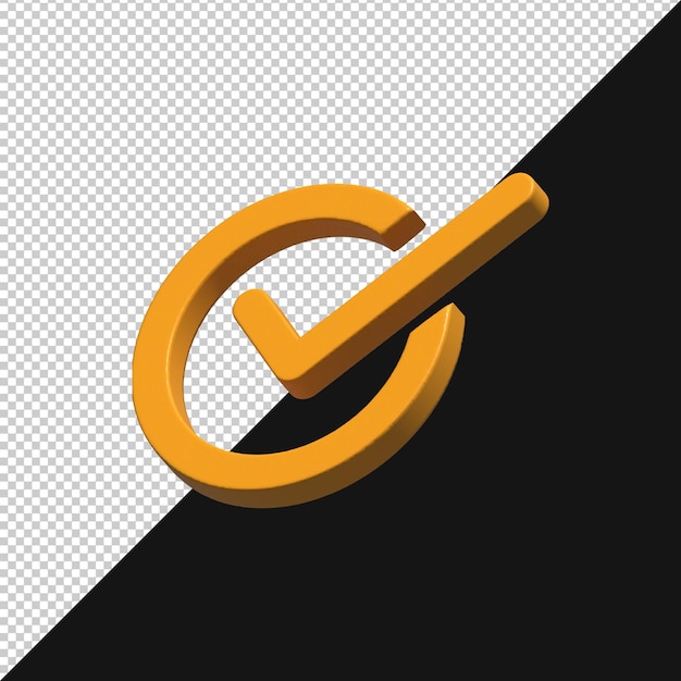 Icono de marca de verificación naranja renderizado en 3D