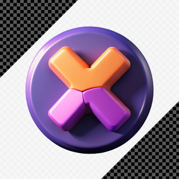Icono de marca X coloreado en 3D en un círculo púrpura