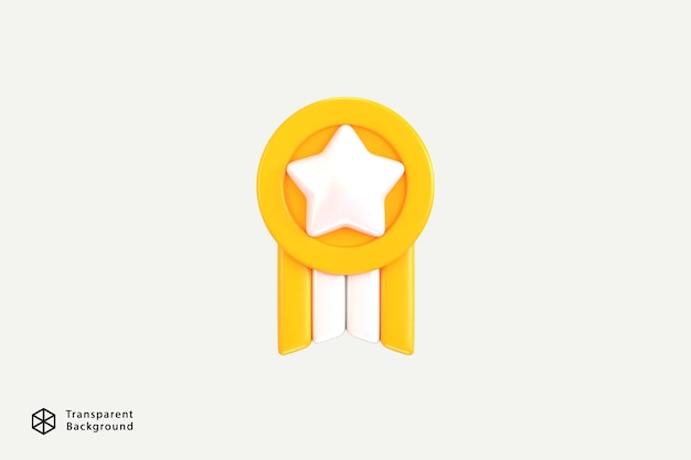 Icono de medalla de ganador 3D con icono de premio de estrella Ilustración vectorial de renderización 3D