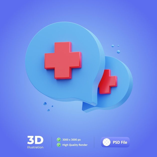 Icono médico atención médica chat ilustración 3d