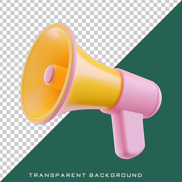 Icono de megáfono 3D sobre fondo transparente