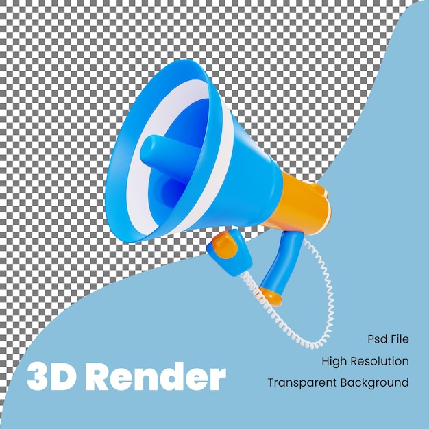 Icono de megáfono de anuncio de renderizado 3D