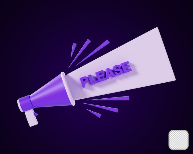 Icono de megáfono palabra por favor ilustración 3D