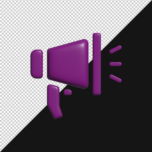 Icono de megáfono púrpura 3D para comunicación y anuncio