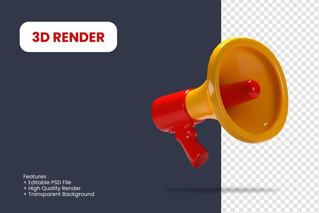 Icono de megáfono de renderizado 3d aislado adecuado para ilustración de promoción de compras