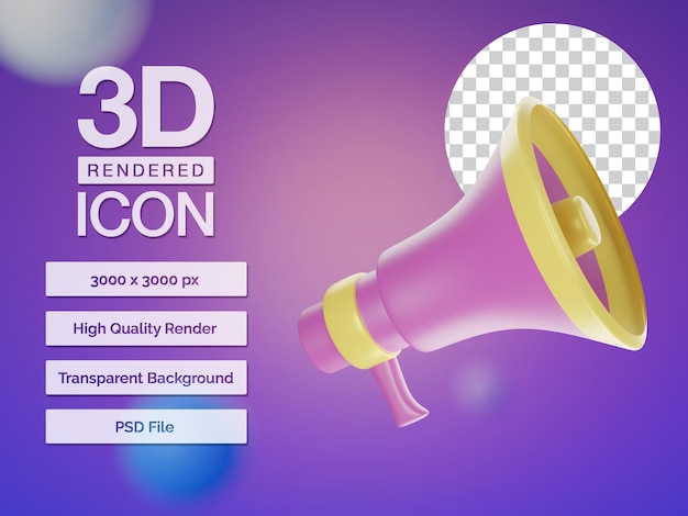 Icono de megáfono renderizado en 3D