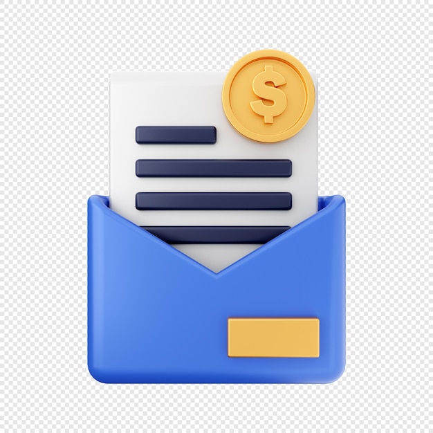 Icono de mensaje de factura de pago de correo 3d