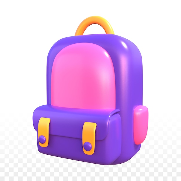 Icono de mochila escolar 3D con fondo transparente