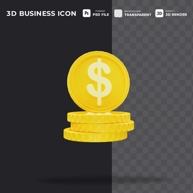 Icono de moneda 3d con fondo transparente para empresas