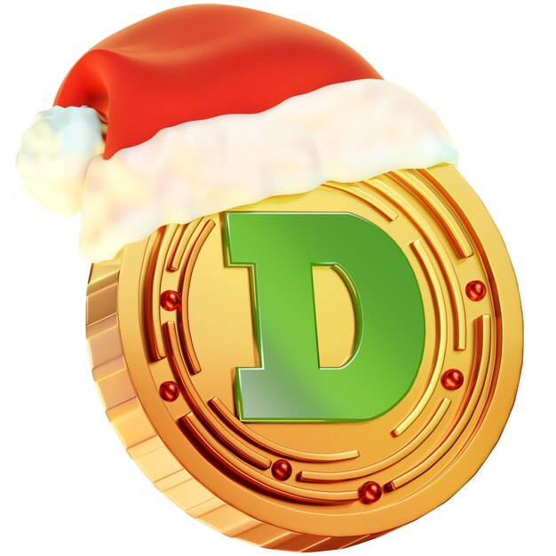 El icono de la moneda Dogecoin de Navidad en 3D