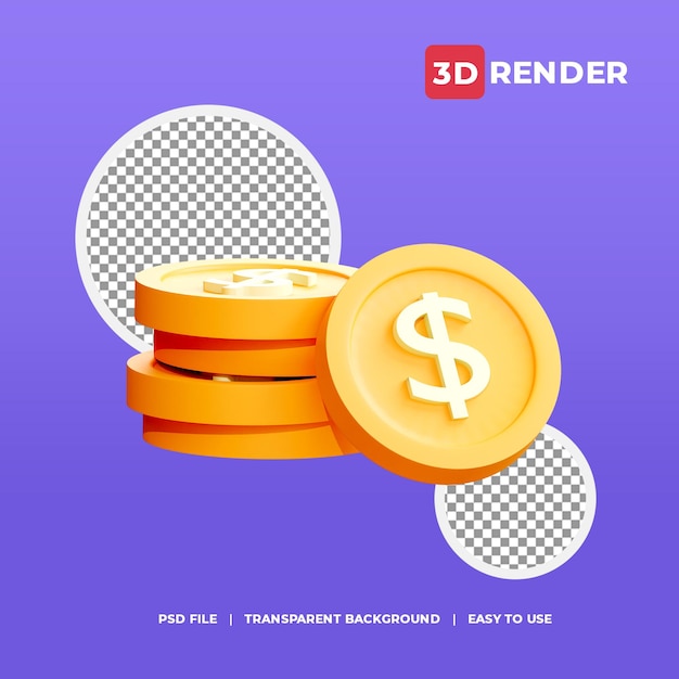 Icono de moneda de dólar 3d con fondo transparente