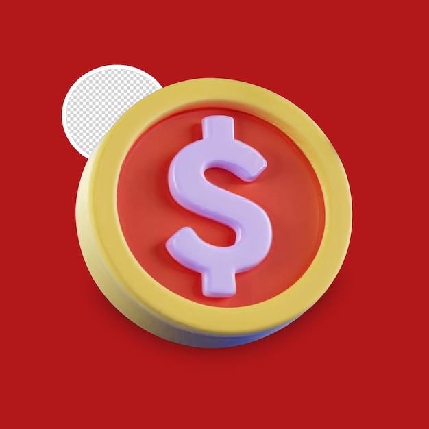 Icono de la moneda de dólar renderizado en 3D