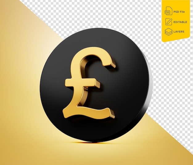 El icono de la moneda de la libra dorada aislado en fondo dorado Ilustración 3D