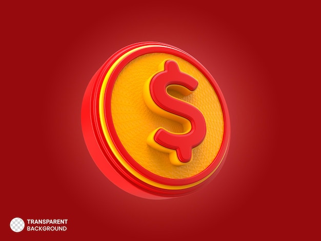 Icono de moneda de signo de dólar rojo aislado 3d render ilustración