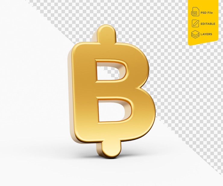 PSD icono de la moneda tailandesa de baht dorado de 3d en un fondo aislado ilustración 3d