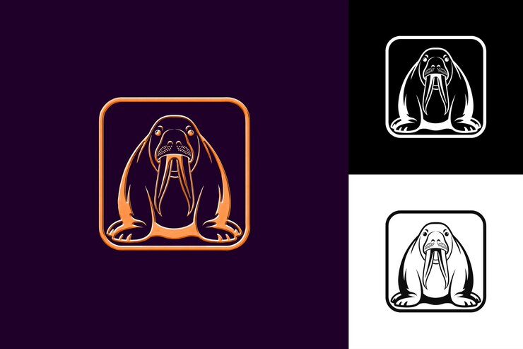 PSD icono de la morsa emblema con borde ártico morsa resistente ilustración de wi diseño artístico vectorial de animales
