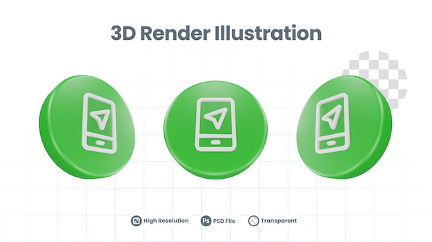 PSD icono de navegación de mapas de teléfonos inteligentes de renderizado 3d para la promoción de redes sociales de aplicaciones móviles web