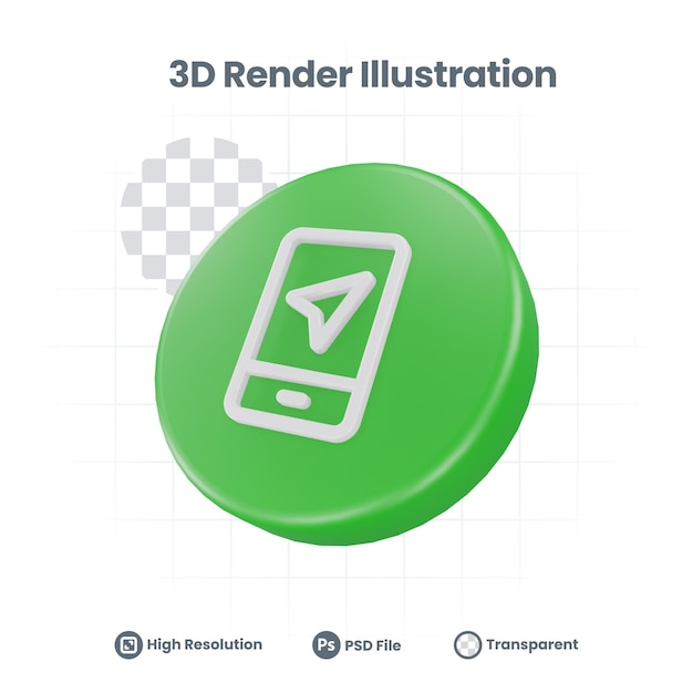Icono de navegación de mapas de teléfonos inteligentes de renderizado 3D para la promoción de redes sociales de aplicaciones móviles web