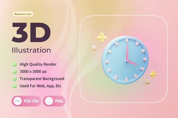 PSD icono de negocios y finanzas 3d, reloj de pared, utilizado para web, aplicación, etc.