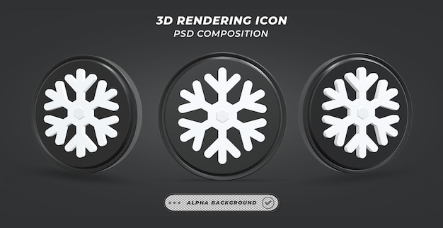 Icono de nieve en blanco y negro en representación 3D