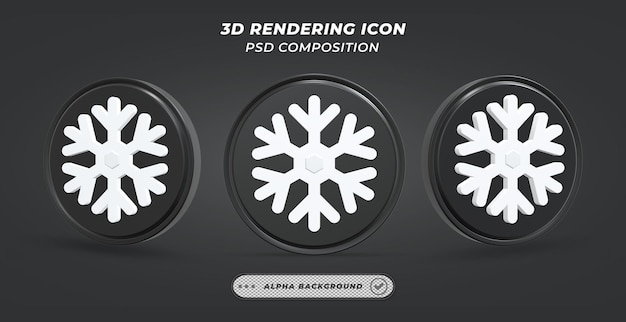 PSD icono de nieve en blanco y negro en representación 3d