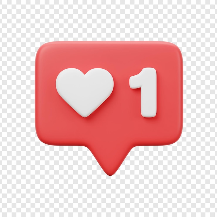 PSD icono de notificación 3d con corazón y número uno en fondo transparente