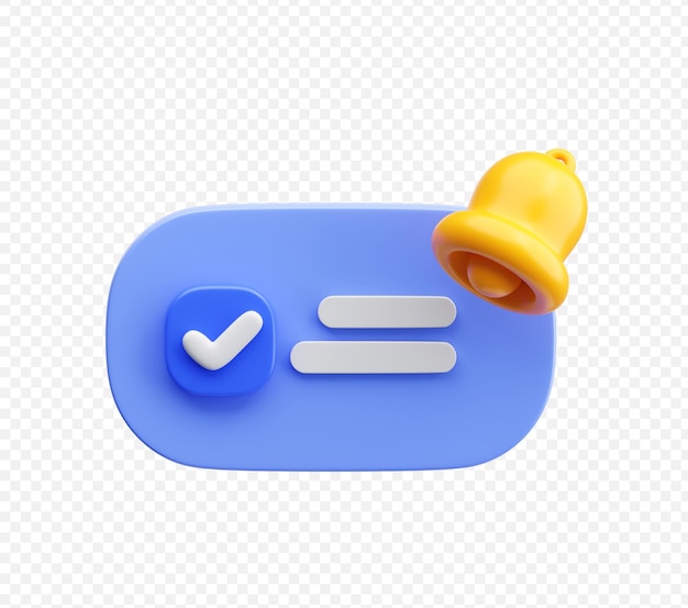 Icono de notificación 3D con fondo de ilustración de campana y casilla