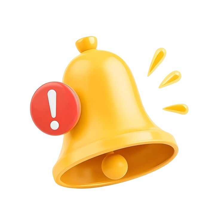 PSD icono de notificación de campana amarilla en 3d