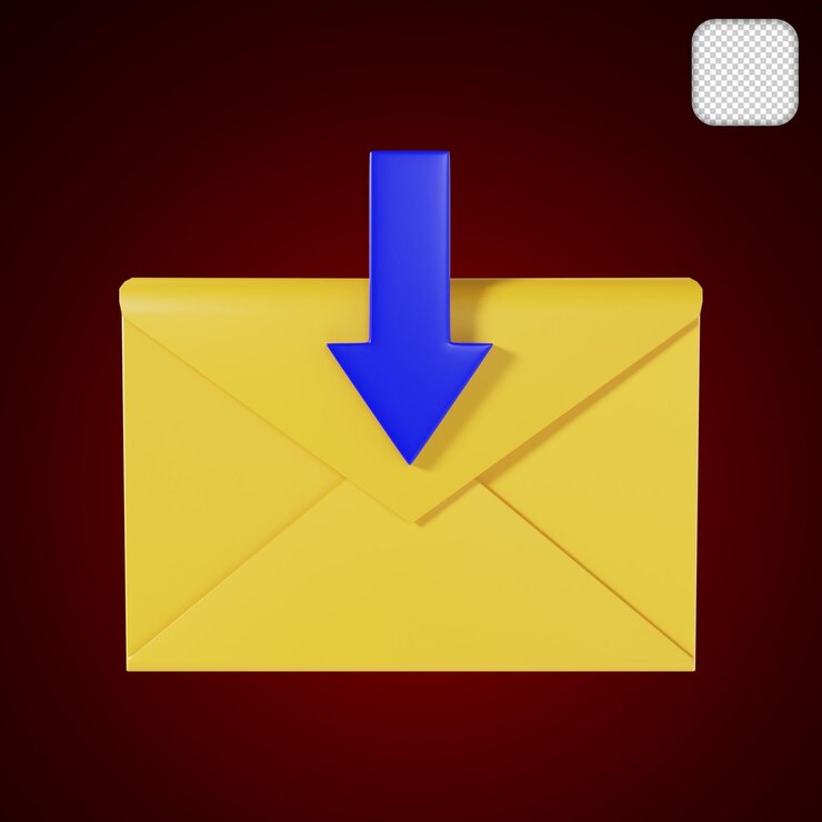 PSD ícono de notificación de correo electrónico con ilustración 3d de flecha hacia abajo
