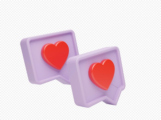 Icono de notificación de mensaje de chat de amor con ilustración de render 3d de fondo transparente