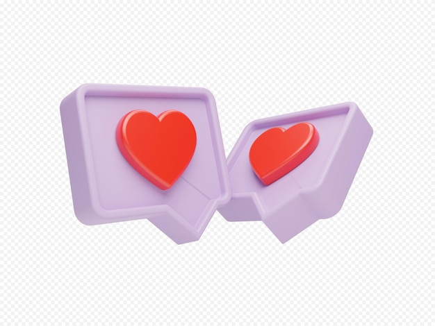 Icono de notificación de mensaje de chat de amor con ilustración de render 3d de fondo transparente