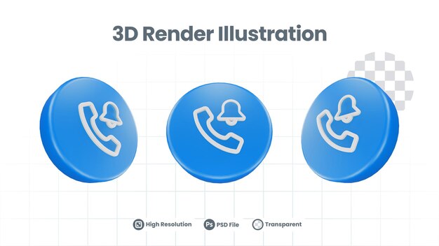 Icono de notificación de timbre de llamada de renderizado 3D para promoción de redes sociales de aplicaciones móviles web