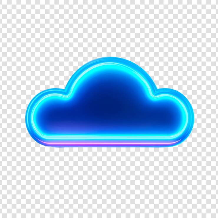 PSD icono de nube azul de neón tecnología digital computación en la nube diseño de nube brillante y brillante