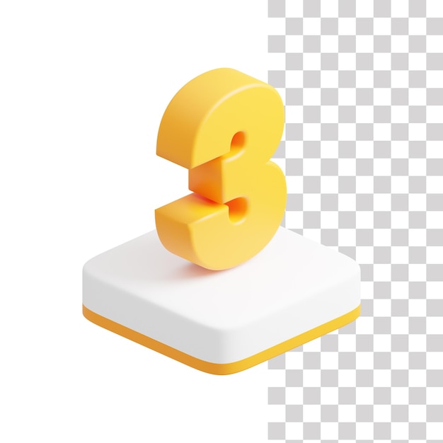 Icono de número 3 color amarillo sobre fondo blanco.