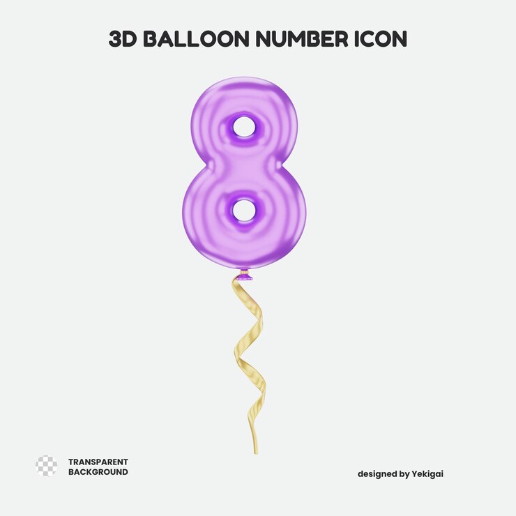 PSD icono del número 8 del globo 3d para la infografía de la aplicación web uiux, etc.