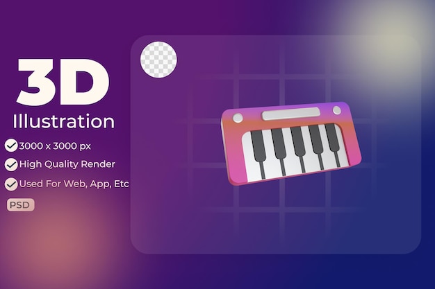 PSD icono de objeto de ilustración 3d piano eléctrico se puede utilizar para gráficos de información de aplicaciones web, etc.