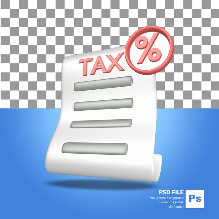 PSD icono de objeto de representación 3d una hoja de papel de carta de impuestos rojo y verde con un icono de porcentaje