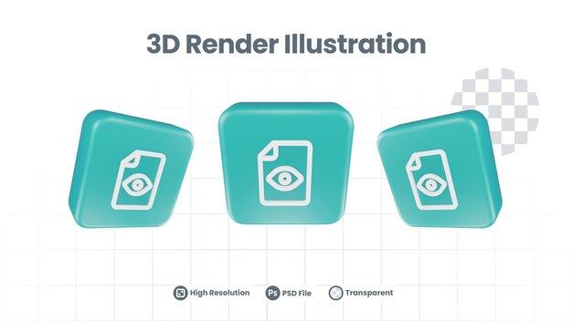 PSD icono de ojo de documento de representación 3d para promoción de redes sociales de aplicaciones móviles web