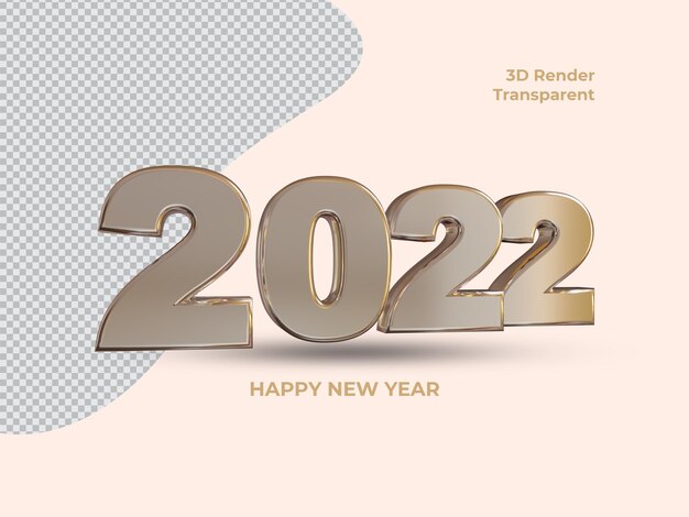 Icono de oro 2022 3d para feliz año nuevo fondo transparente PSD