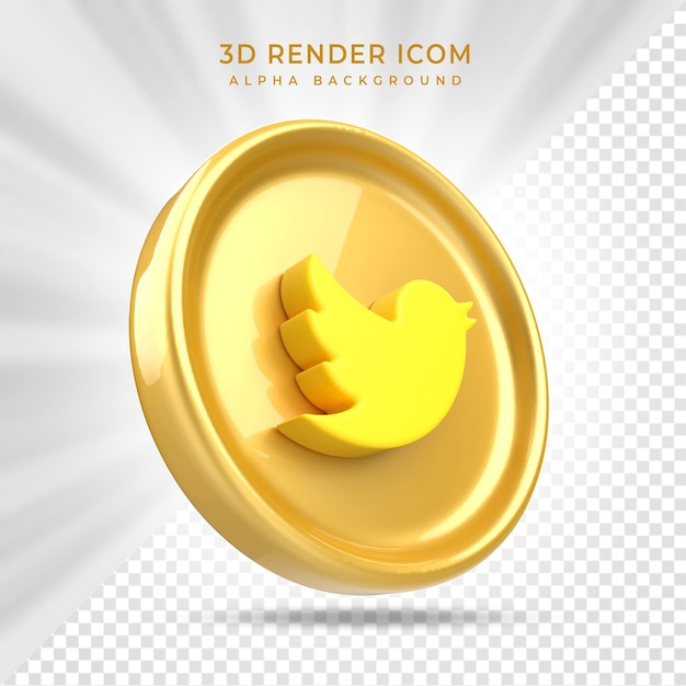 Icono de oro de las redes sociales de Twitter 3d