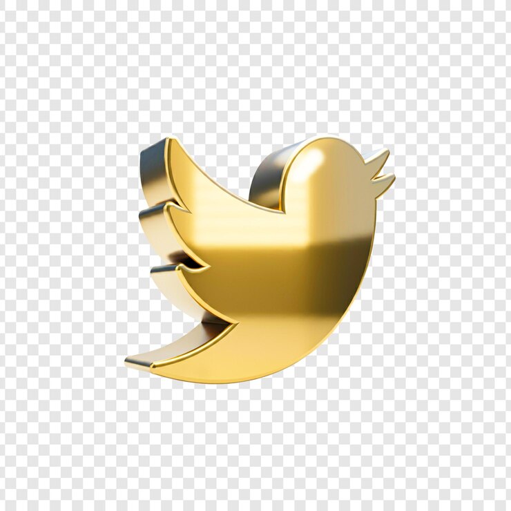 El icono de oro de renderización 3D de Twitter aislado en un fondo transparente