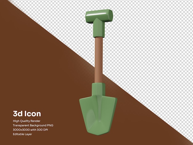 icono de pala 3D con capa aislada y estilo brillante