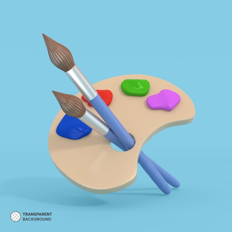 PSD icono de paleta y pincel de arte ilustración de procesamiento 3d aislado