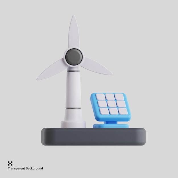 PSD icono de panel solar y molino de viento 3d