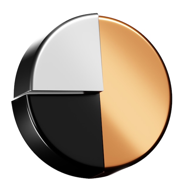 El icono del paquete de elementos esenciales para el negocio 3d del gráfico de pasteles metálicos