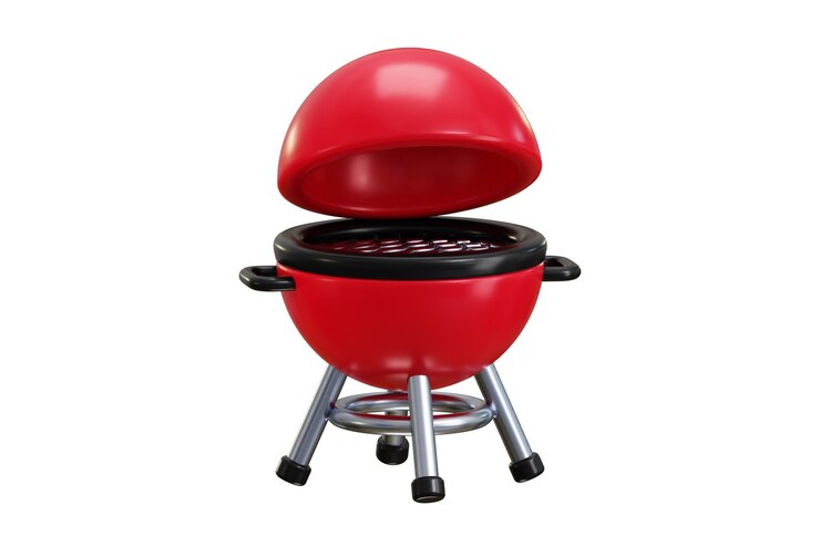 PSD icono de parrilla de barbacoa redonda concepto de renderizado 3d de dispositivo de cocina para freír carne pescado y verduras