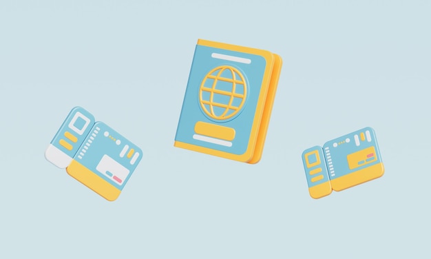 Icono de pasaporte de viaje y tarjeta de embarque Renderización 3D No IA