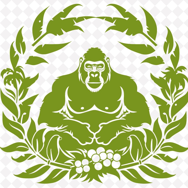 PSD el icono del pecho del gorila golpea la silueta con la selva como la frontera p ilustración de animales diseño de arte vectorial