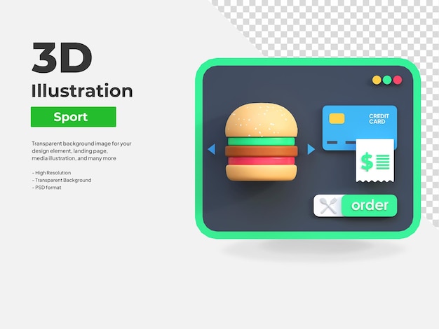 Icono de pedido en línea de alimentos web entrega de alimentos ilustración 3d