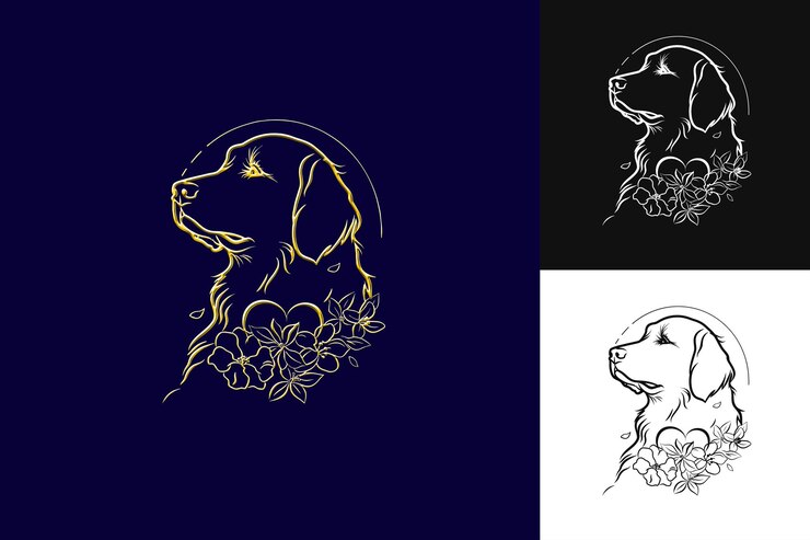 PSD icono de perro golden retriever silueta de perro con una ilustración de brillo dorado diseño de arte vectorial de animales